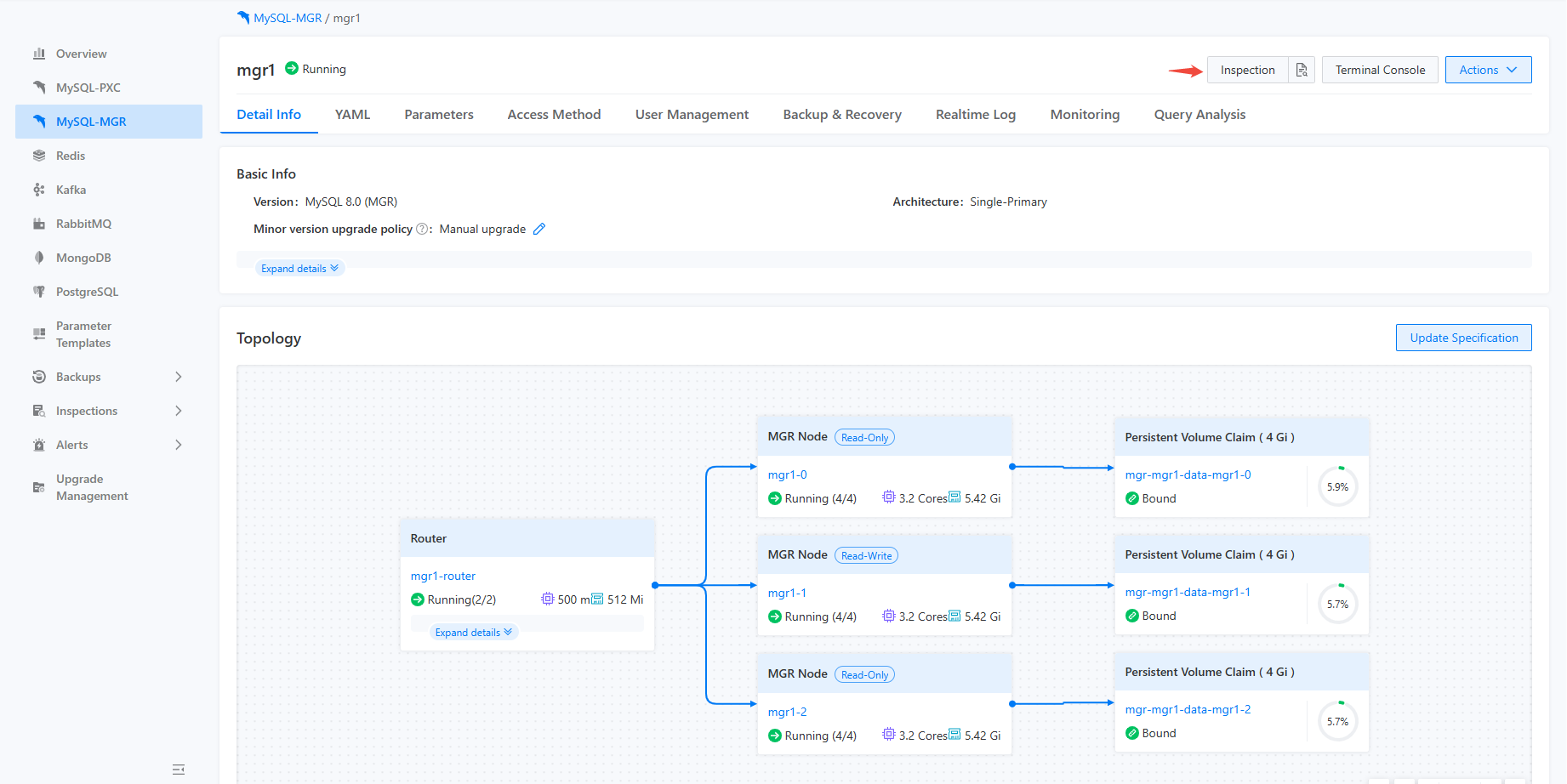 Inspection Trigger Button on Instance Details Page