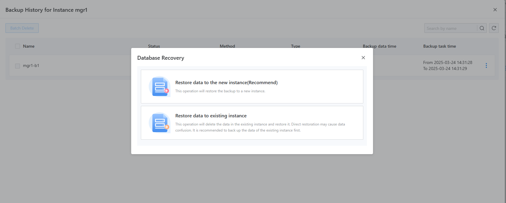 MGR Restore Method Tab